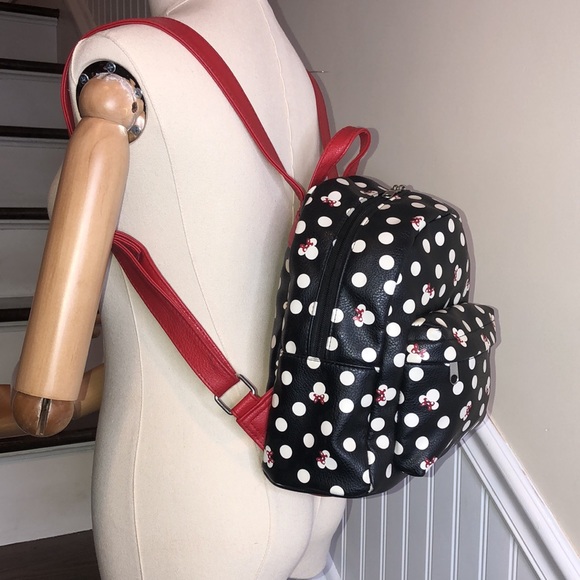 DISNEY Minney Mouse Backpack Black Red & White Bag Red Lining Like New RARE HTF - Picture 5 of 17